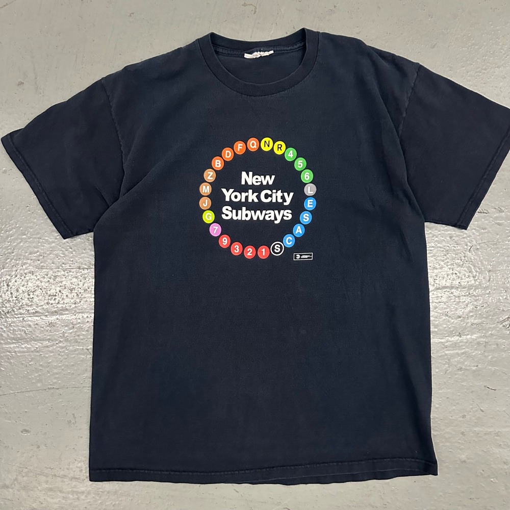 NYC Subways Mens T-Shirt Large Black Preowned MTA Graphic Tee